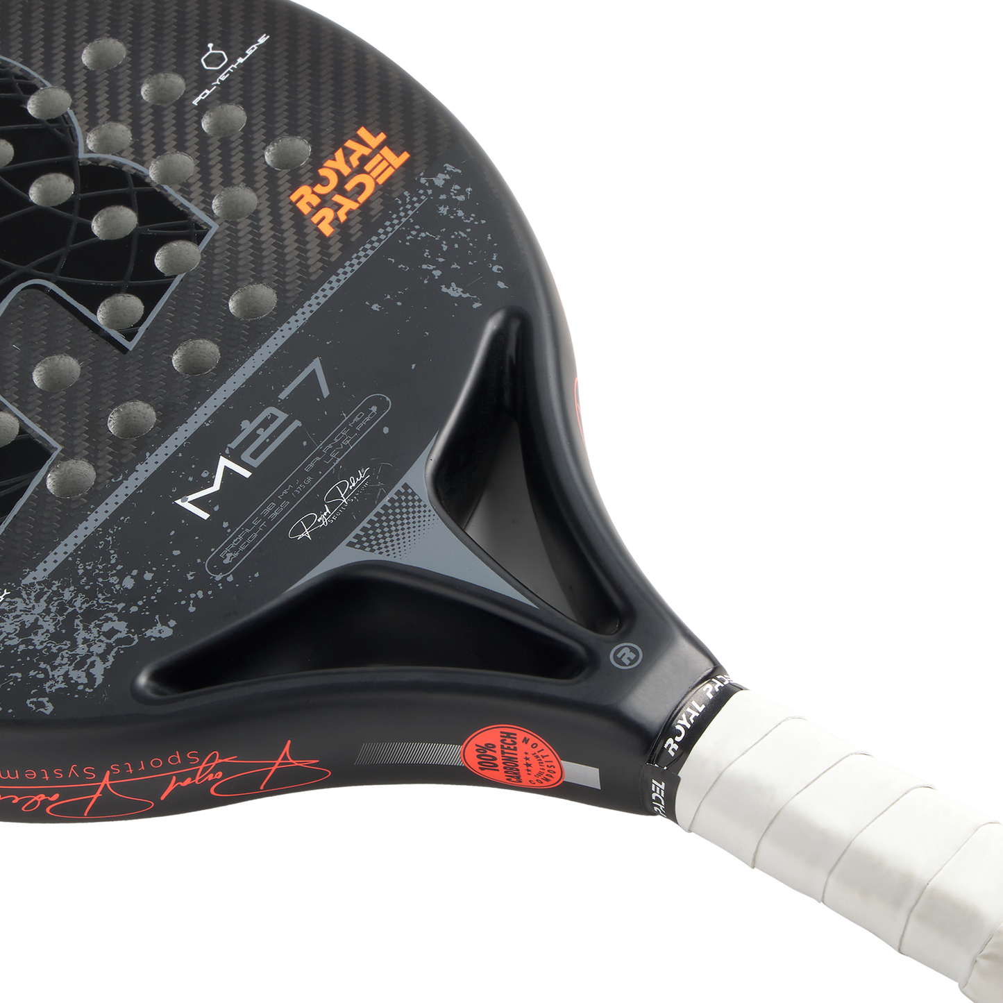 Royal Padel M27 Poly 2026 Padel Schläger Carbon Oberfläche Detail schwarz