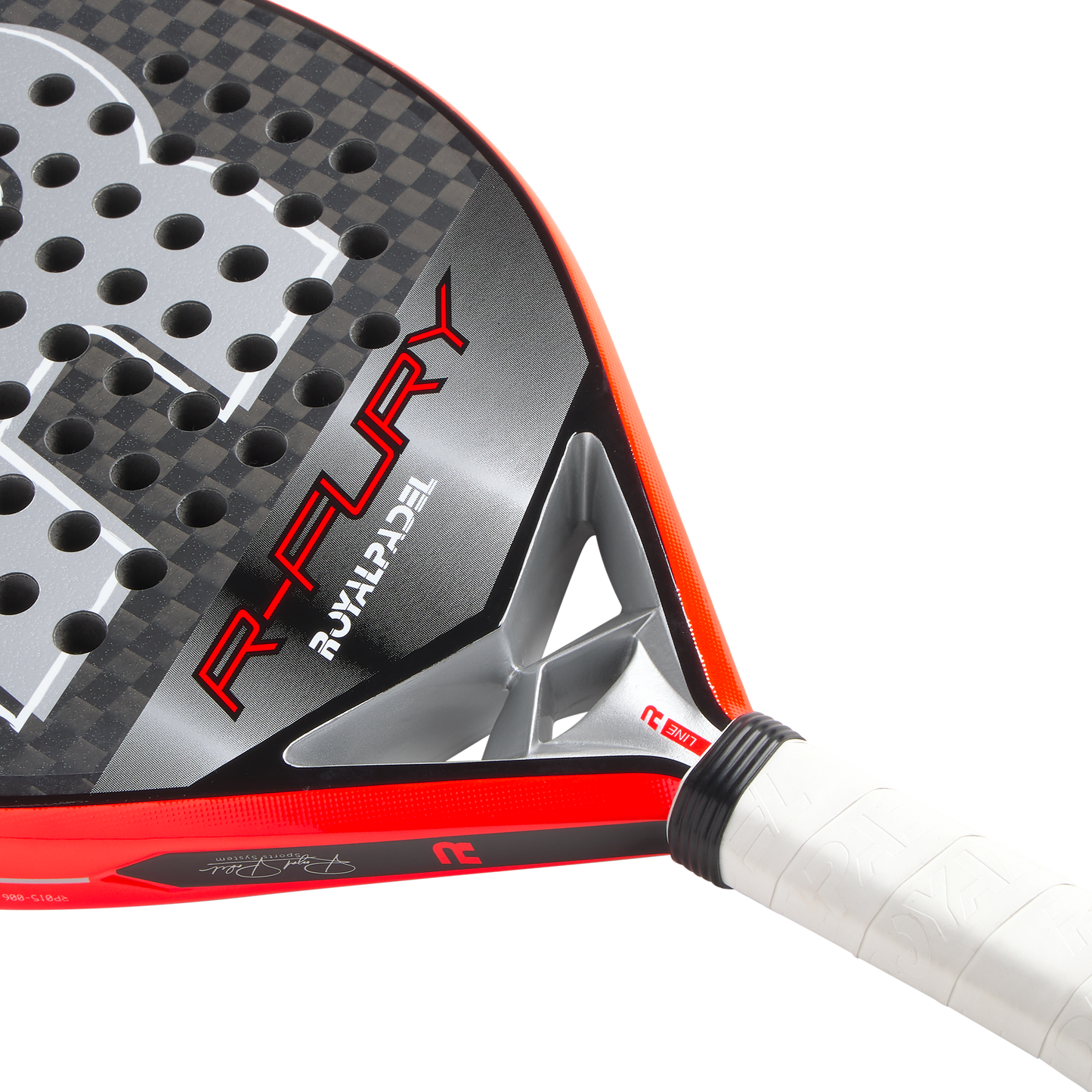 Royal Padel R-Fury 2026 Padel Schläger Carbon Oberfläche Detail schwarz rot
