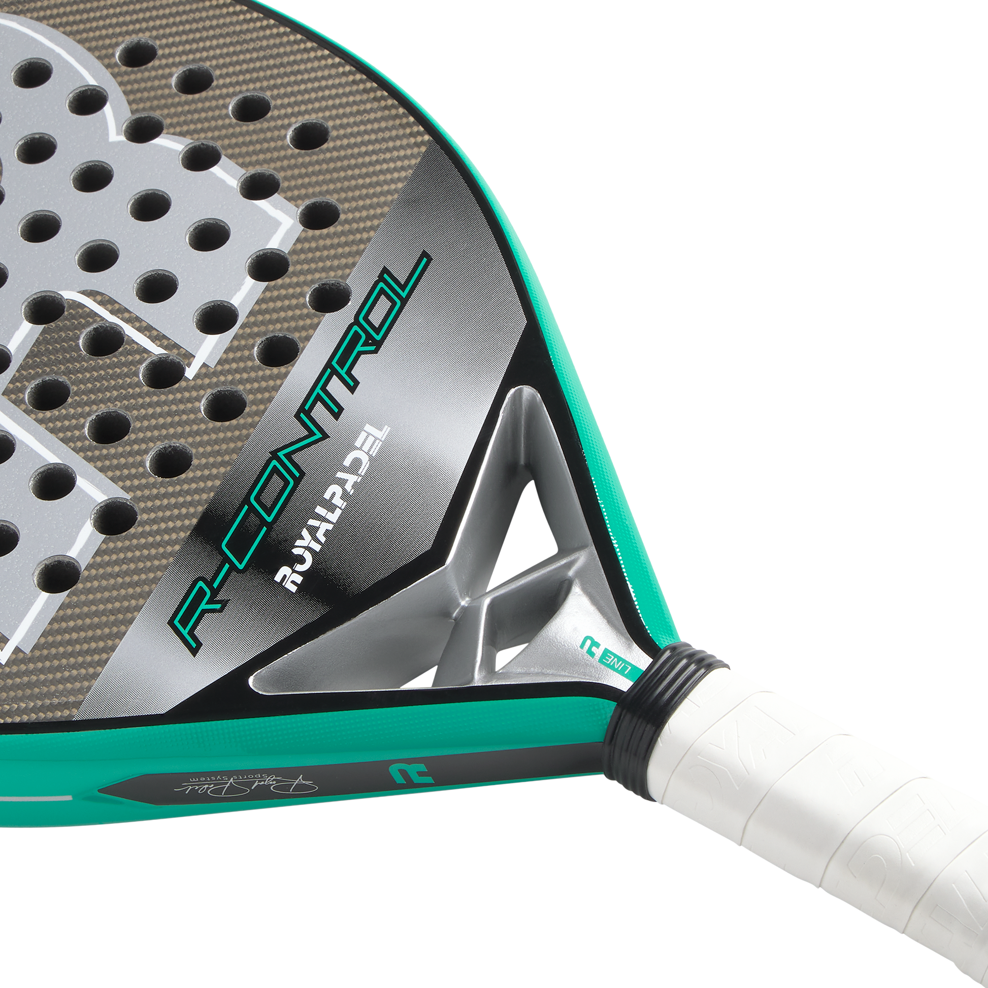 Royal Padel R-Control 2026 Padel Schläger Carbon Oberfläche Detail grau grün