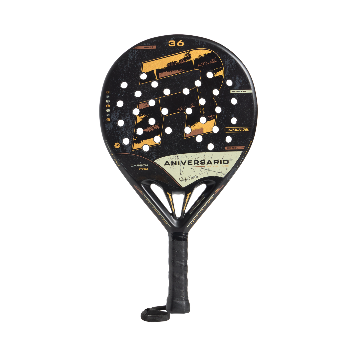 Royal Padel 36 Aniversario Poly 2026 Padel Schläger Carbon Control schwarz gold frontal