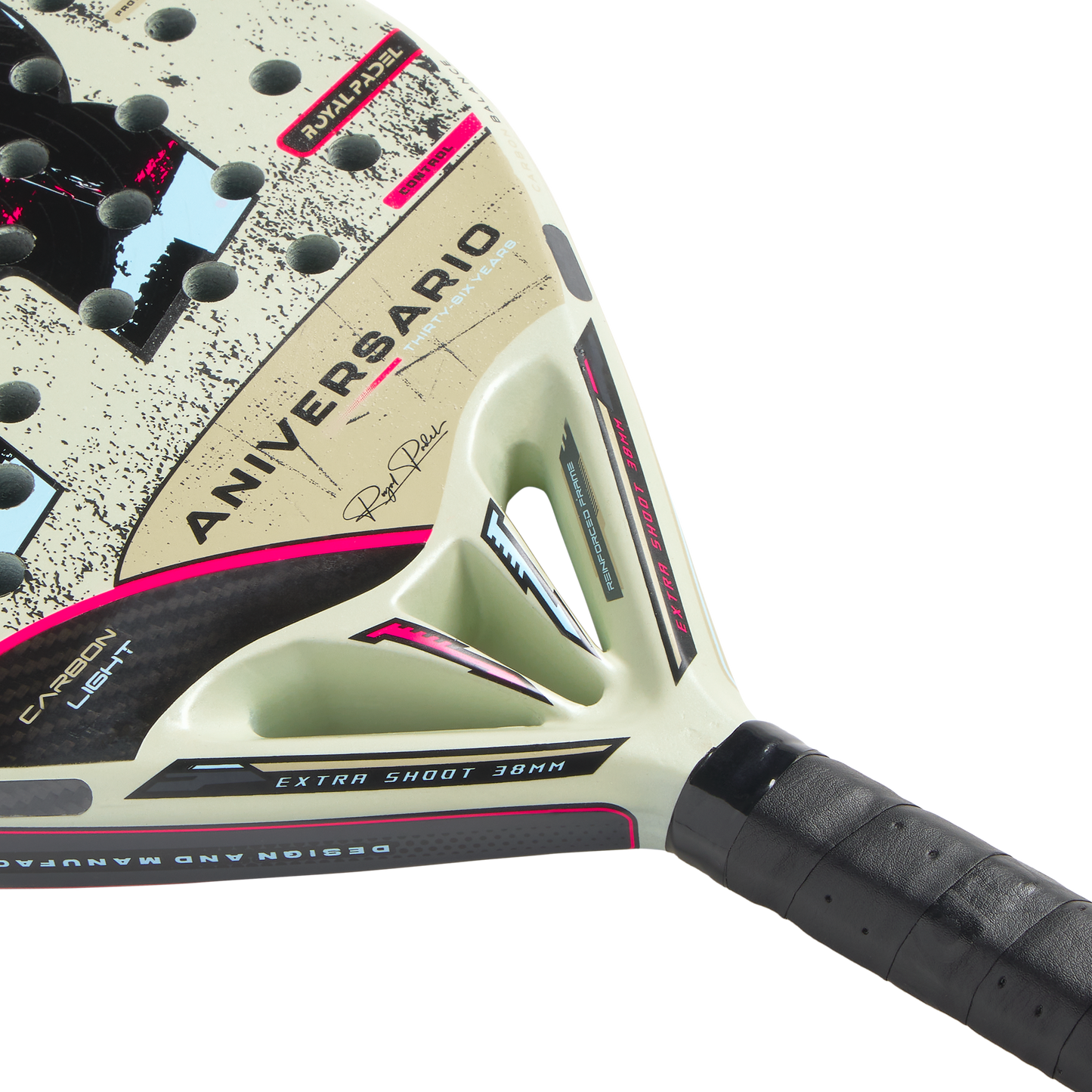 Royal Padel 36 Aniversario Light 2026 Padel Schläger Carbon Oberfläche Detail weiss