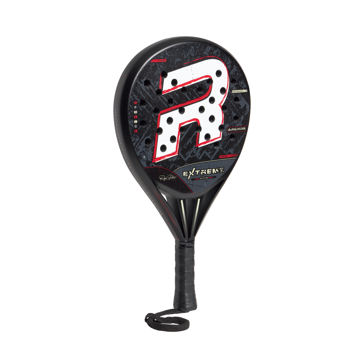 Royal Padel Whip Extreme 2026 Padel Schläger Carbon Control schwarz rot Seitenansicht